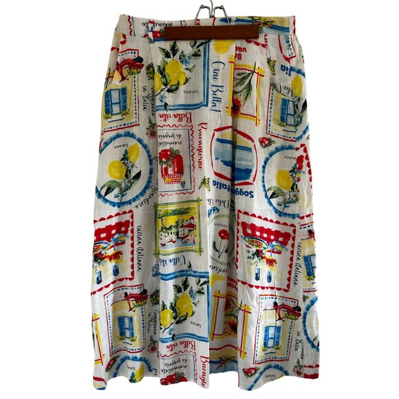 NWOT Haver & Blair London Linen Rayon White Italian Print Maxi Skirt Large - Picture 1 of 10